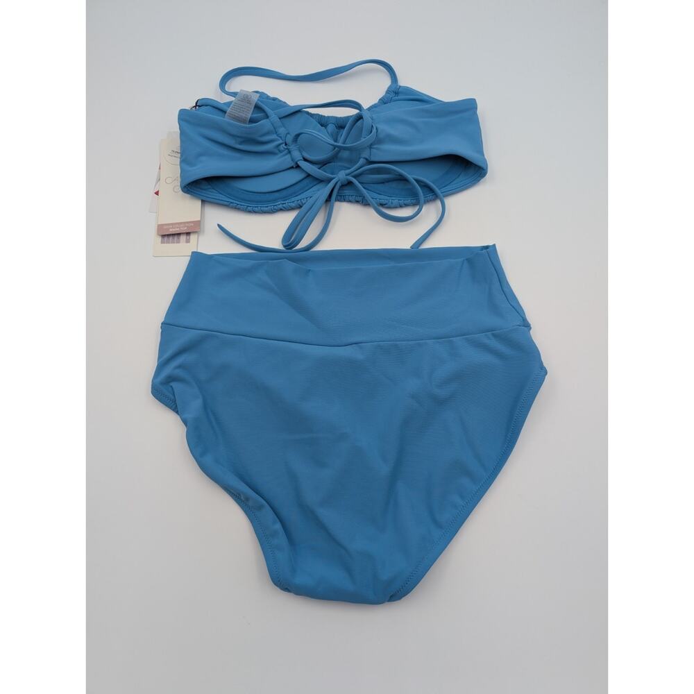 CALIA Women's Wide Banded High Rise Swim Bottoms & Top XS Tranquil Blue Swimsuit - Picture 2 of 3